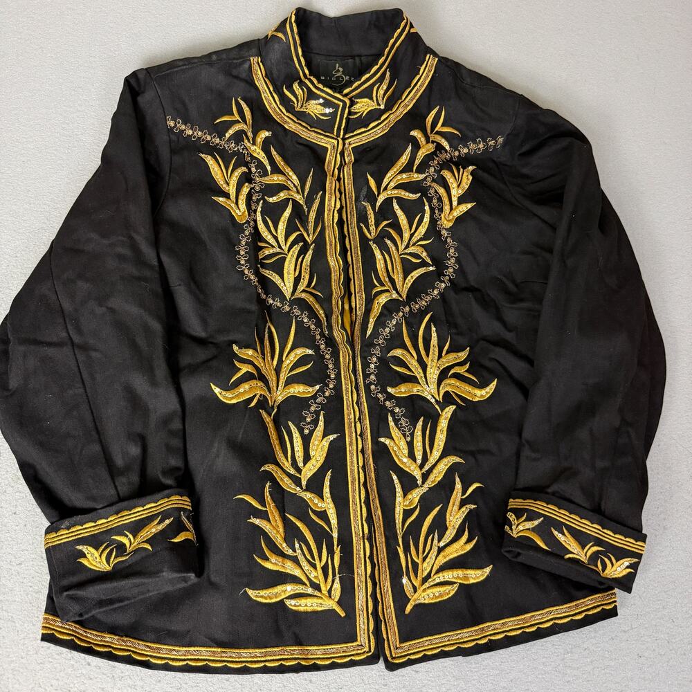 Giclee Women’s Black Gold Embroidered Sequin Mandarin Collar Jacket Unmarked